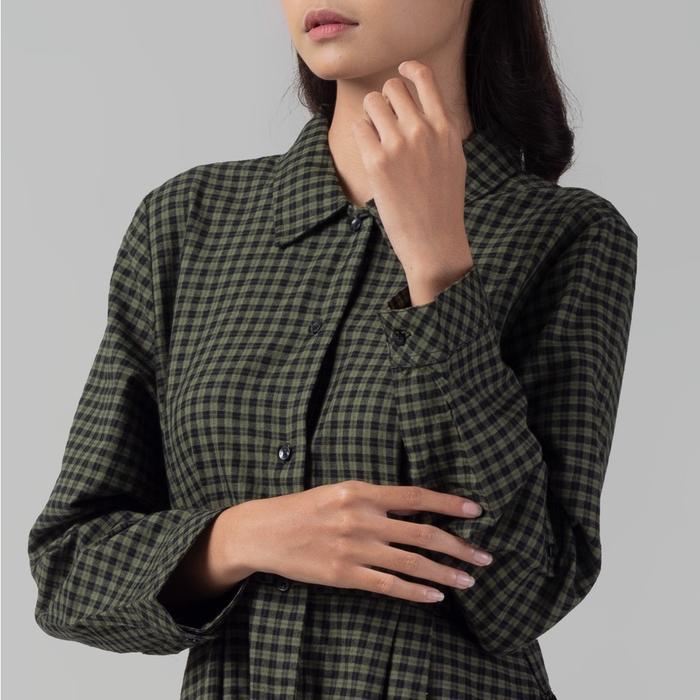 Benhill Gamis Wanita Flannel Lengan Panjang Kotak Hijau 1158-11H30 Kancing Nyaman