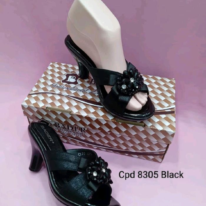 BADER Sepatu Wanita Cpd 8305 Black dengan Hiasan Bunga Elegan dan Tali Karet Nyaman