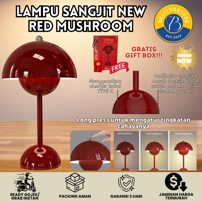 Ready Lampu Sangjit New Red Mushroom/ Lampu Pernikahan Include Gift Box / Lampu Kado Pernikahan / La