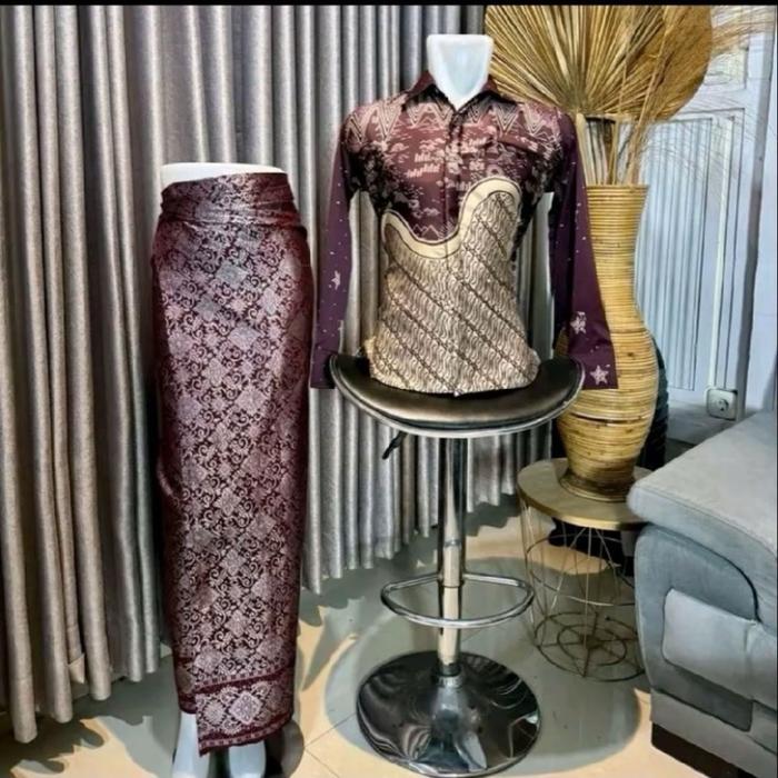 Set Couple Rok Songket Lilit dan Kemeja Batik Pria Lengan Panjang dengan Desain Elegan dan Nyaman