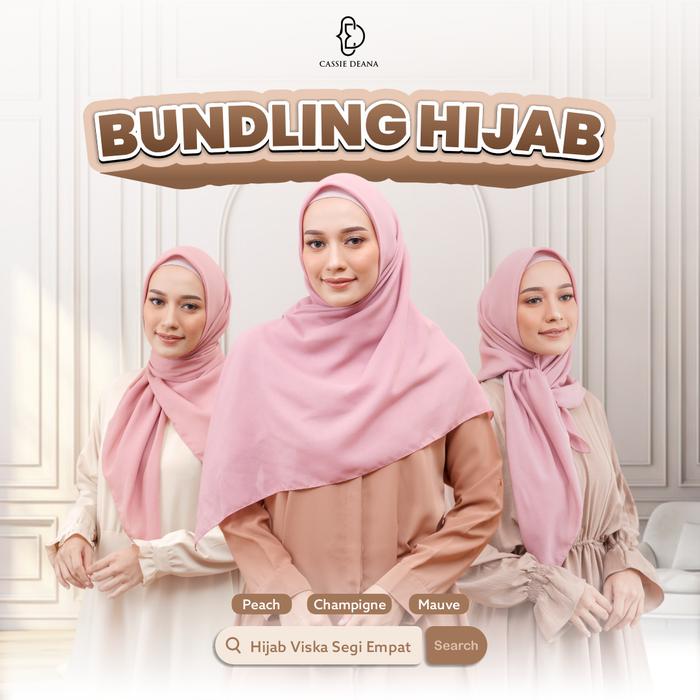 Jilbab Segi Empat Viska Hijab Polos Bundle 3 Warna Peach, Champigne dan Mauve Glow Bahan Voal Superf