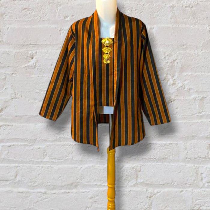 Kebaya Lurik Solo Jogja Baju Adat Jawa Motif Garis-Garis  Atasan Dress Katun Kancing Wanita Panjang 