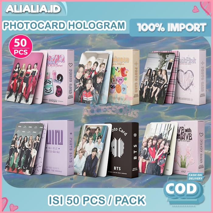 Photocard Hologram Lomo Card Boy Band Girl Kpop Korea Foto Idola Kekinian Isi 50 Pcs