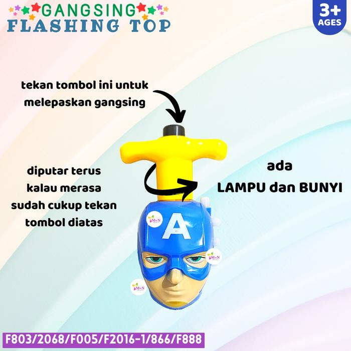 MWN Mainan Gangsing Karakter Flashing TOP Musik dan Lampu