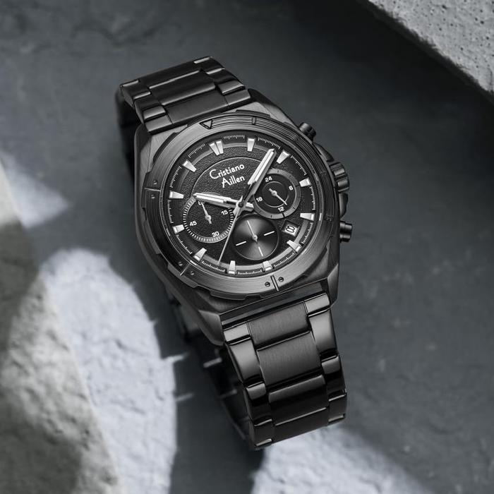 Cristiano Aillen Jam Tangan Pria Analog 8901 Rantai Stainless Steel Chronograph Kaca Sapphire Water 