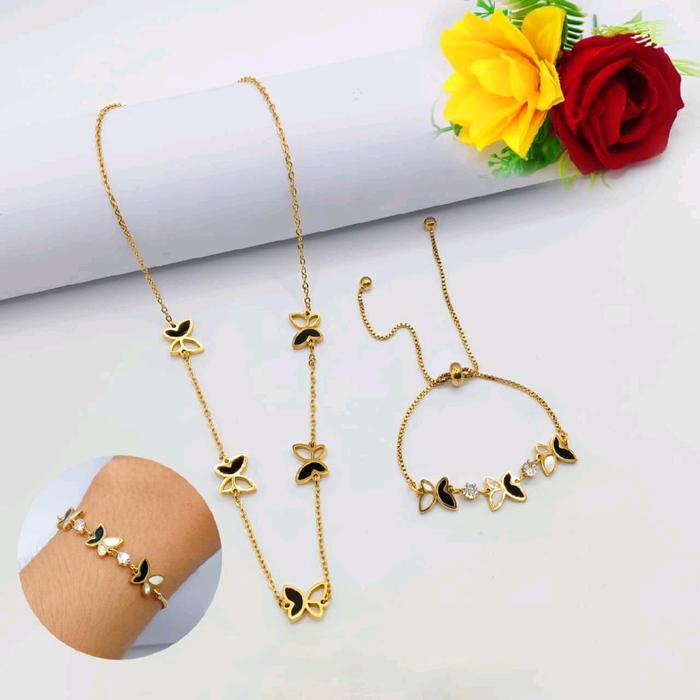 SET KALUNG / GELANG SERUT KUPU KUPU TITANIUM PERHIASAN LAPIS EMAS ASLI ORI ELEGAN ANTI KARAT DAN ANT