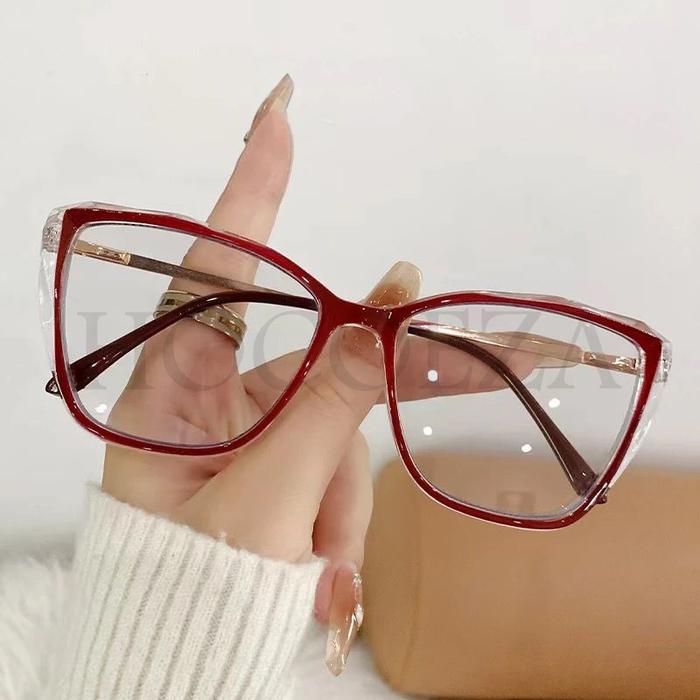 Kacamata Fashion Photocromic Lensa Normal Anti Radiasi Anti UV Frame Semi Cat Eye Kekinian Fashionab
