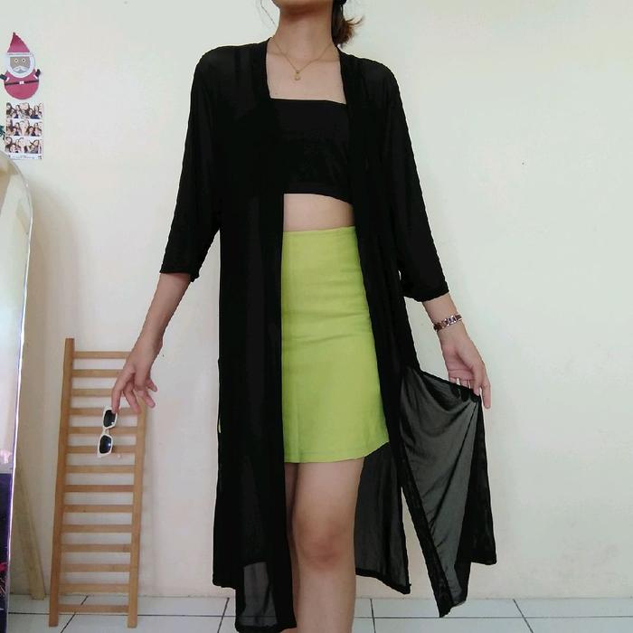 Long outer tile lembut outer panjang hitam