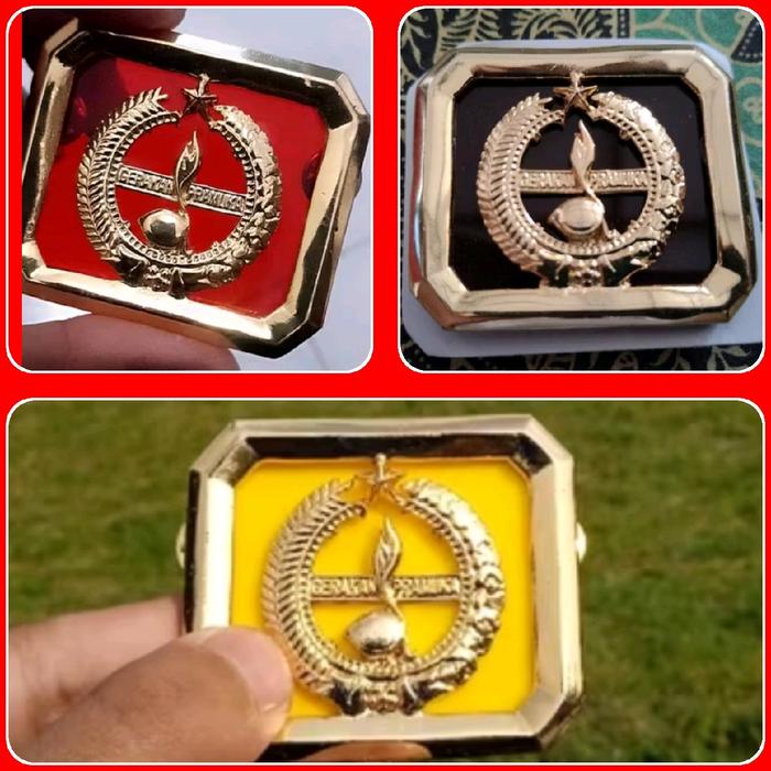 Emblem tatop baret pramuka penggalang penegak pandega buat putra cor logam timbul lapis akrilik Akse