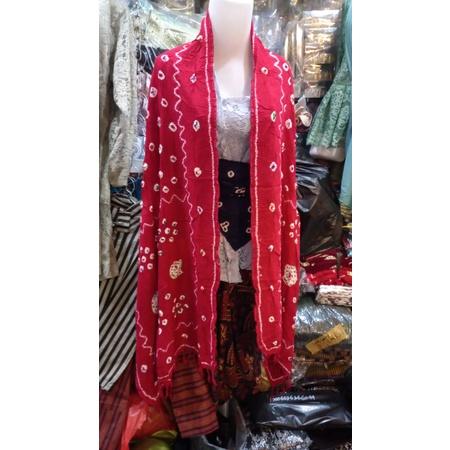 Selendang Jumputan Besar Merah Cabe Maroon 55x170cm