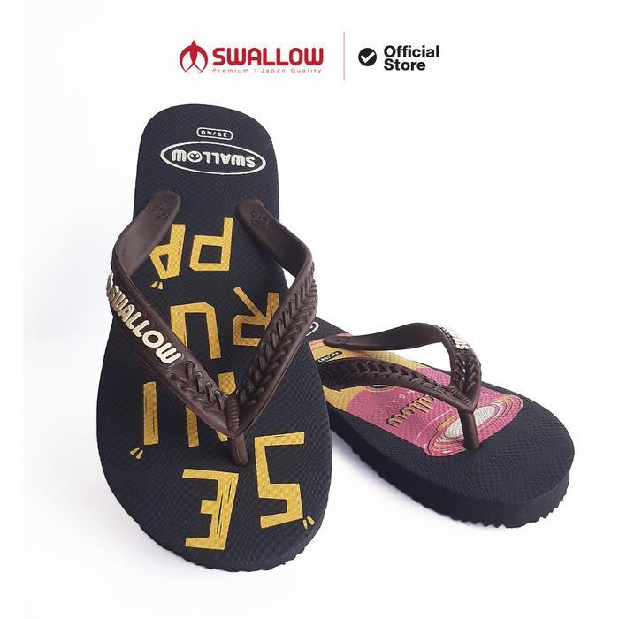 STOK TERBATAS Sandal Jepit Pria Swallow Seni - Motif Seni Rupa Warna-Warni [SWLTRAD 02 B] Black Pink