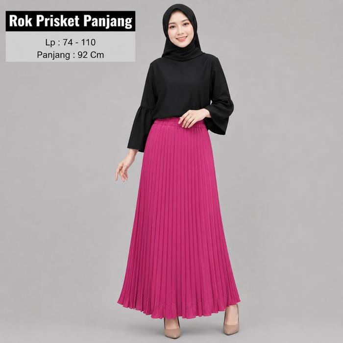 Rok Plisket Panjang Wanita Premium Pinggang Karet All Size LP 74-110cm