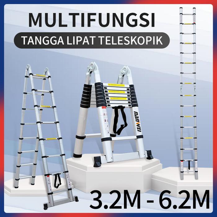 Tangga Telescopic 3.2M Portabel Rumah Tangga Tangga Lipat Aluminium
