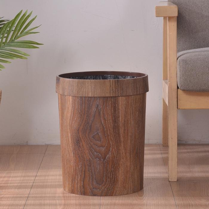 Retro Wood Grain Trash Can Home Living Room Kitchen Garbage Bin