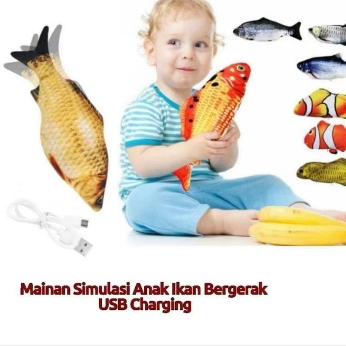 {BG} Mainan Anak Ikan Bergerak Boneka Ikan / Mainan Ikan Goyang Boboin Bayi Mainan Simulasi Ikan Dan