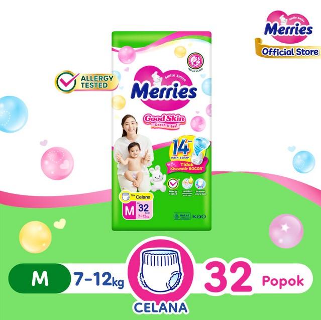 Merries GOOD SKIN PANTS Popok Bayi M (7-12KG) ISI 32 PCS EXP SAMPAI 2028