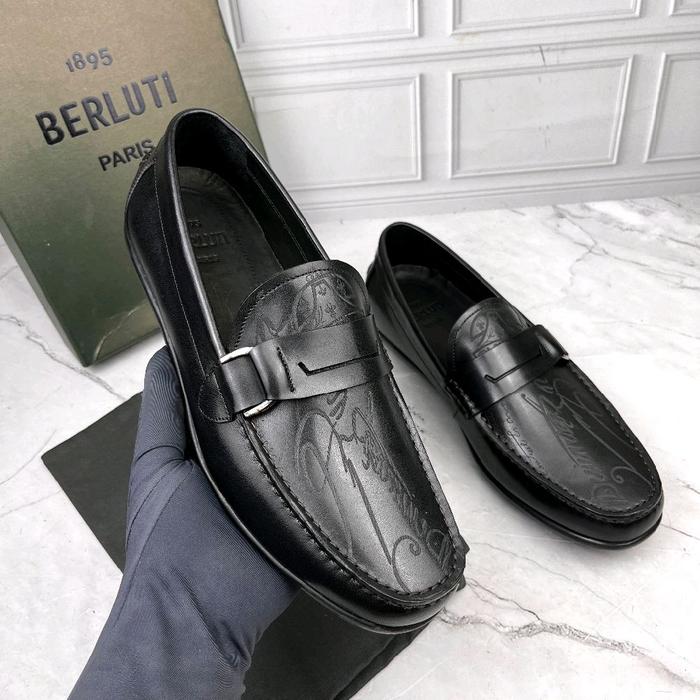 SEPATU CASUAL LOAFER BRANDED PRIA BERLUTI BLACK LEATHER