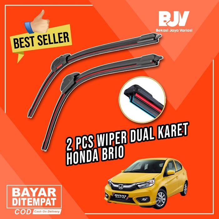 Wiper Mobil Dual Blade - Honda Brio Satya - Wiper Frameless Dua Karet Universal