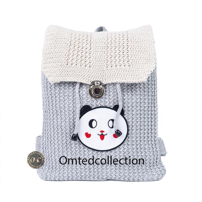 Tas anak perempuan tk sd karakter panda bahan rajut banyak pilihan warna