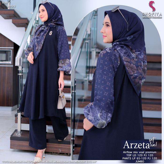 ARZETA SET HIJAB MOTIF JUMBO LD 120 2XL XXL BAHAN AIRFLOW By SHOFIYA SETELAN ATASAN TUNIK, HIJAB DAN