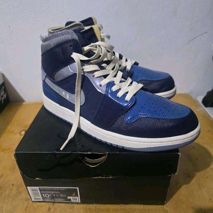 Nike Air Jordan 1 Mid SE Craft Obsidian White French Blue Size 44.5 Shoes Sneakers
