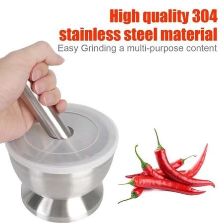 Cobek Stainless / Ulekan Stainless / Tumbukan Bumbu Dapur Dengan Tutup/Mortar Pestle Tumbukan Bumbu