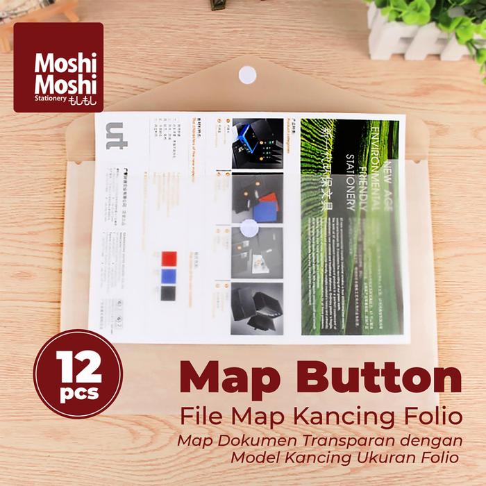 12 PCS Map File Button Folio Clear Transparant Plastik Map Bentuk Kancing Kertas File Dokumen Ukuran