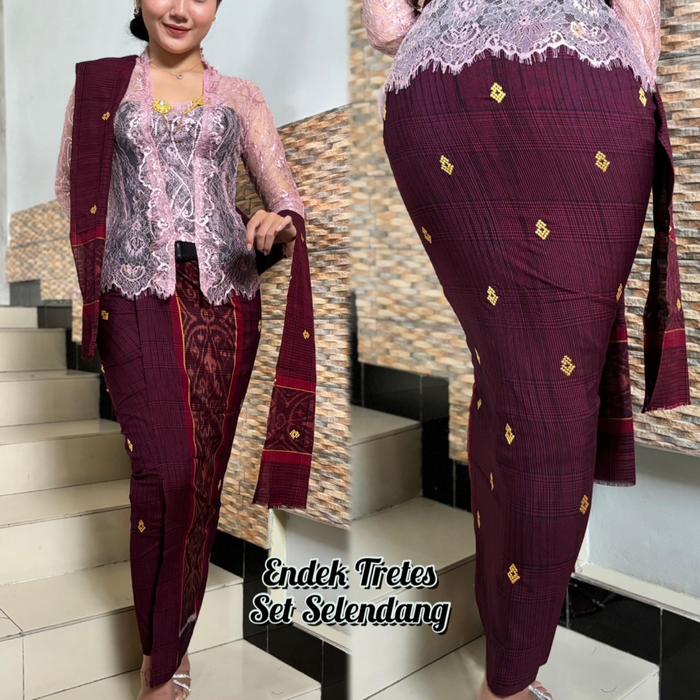 Kamen endek tretes full tabur emas set selendang