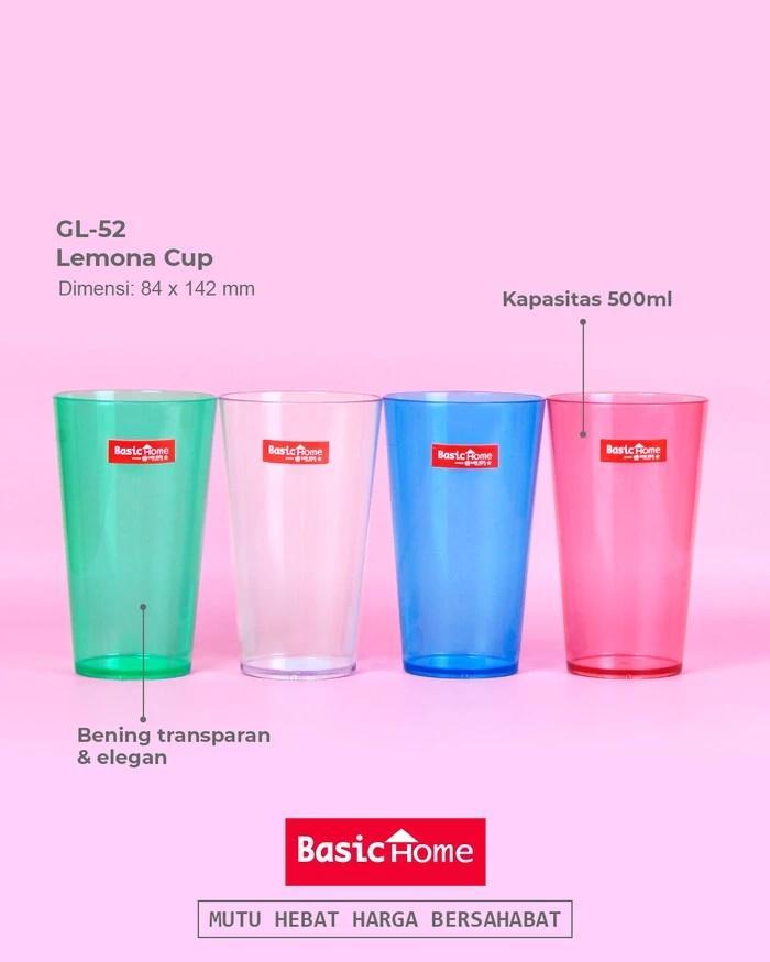6pcs x Basic Home Lemona Cup 500 ml Gelas Plastik acrylik/ Gelas Plastik / Gelas Es / Gelas Minum