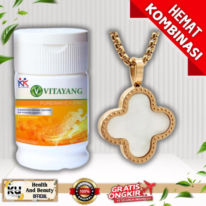 Beli 1 Gratis 1,, Beli 1 Kalung KK Liforce Rose Gold Clover Shell Gratis +1 Botol PUREWAY C+ZINC - B