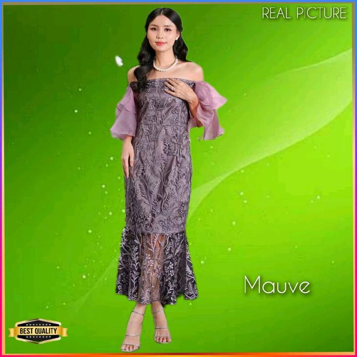 Baju Gaun Pesta Wanita TM067 Blouse Natal Tile Bordir Midi Dress Mauve