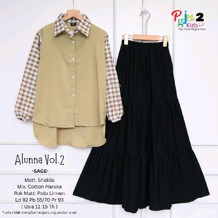 Alunna Set Rok Teen Remaja Setelan Anak Remaja Usia 11-15 Tahun Motif Kotak Keren Bahan Atasan Shaki