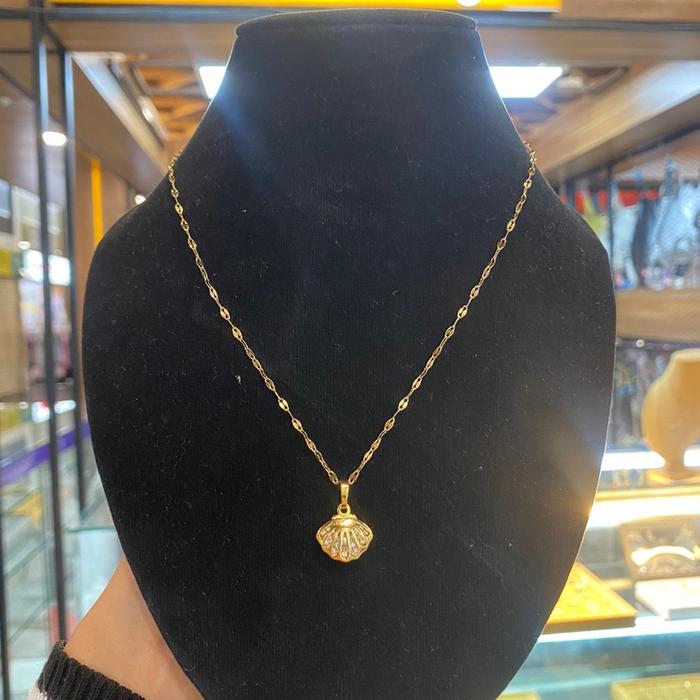 Kalung rantai pecah kopi kerang mutiara