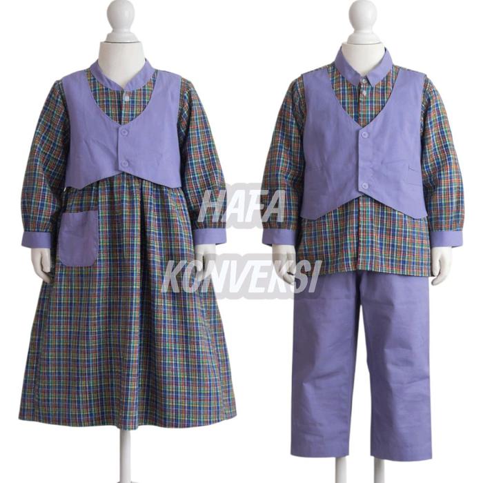 Seragam Muslim Anak Tk/Baju Muslim Gamis TK Kotak Rompi Ungu Setelan