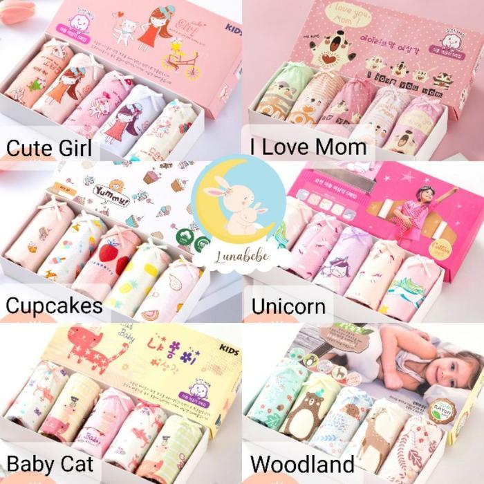 Celana dalam anak cewe perempuan katun kids underwear set 5 pcs Celdam Cewek Cantik Motif