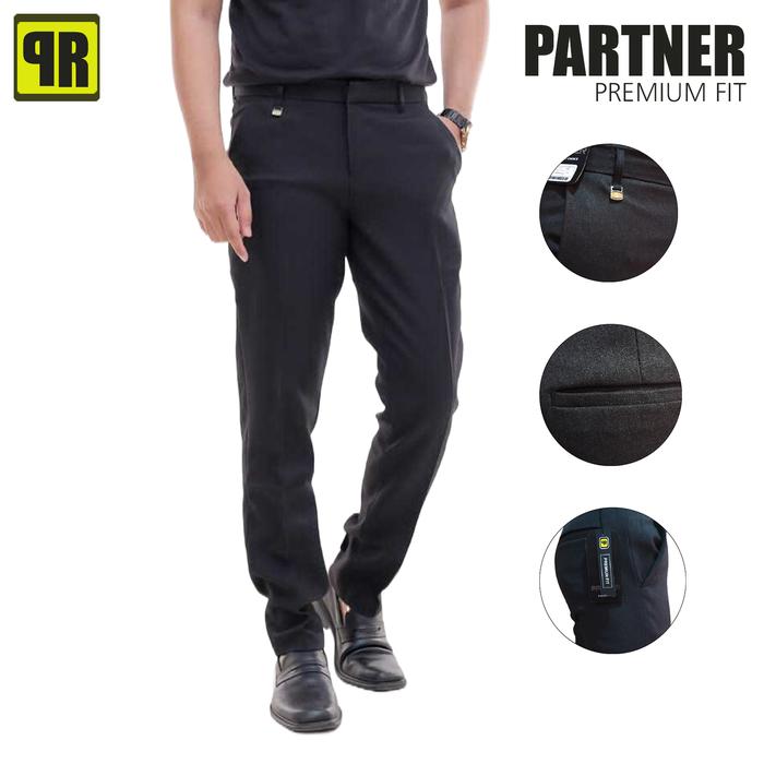 PARTNER Celana Formal Pria Slim Fit Original Hitam Bahan Wolfis Diamond Luxury Soft Semi Casual Panj