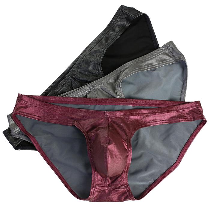 Male's Briefs Faux Leather Jockstrap Stretch Briefs Pouch Panties Underwear Low Waist Soft Male Unde