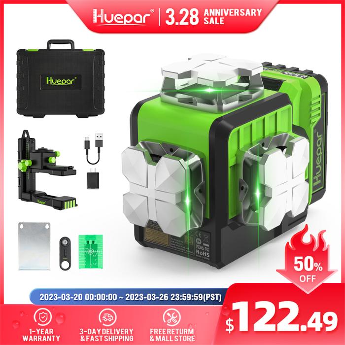 Huepar 3D Cross Line Laser Level Outdoor Self-leveling With Bluetooth