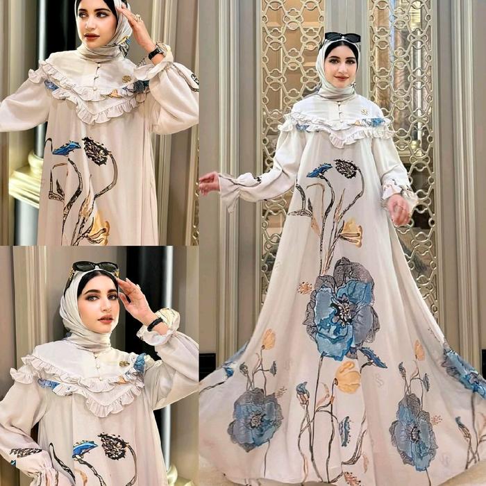 Set Hijab Dress flowers Ori by Shella Saukia - Silk Sutra Premium - Gamis