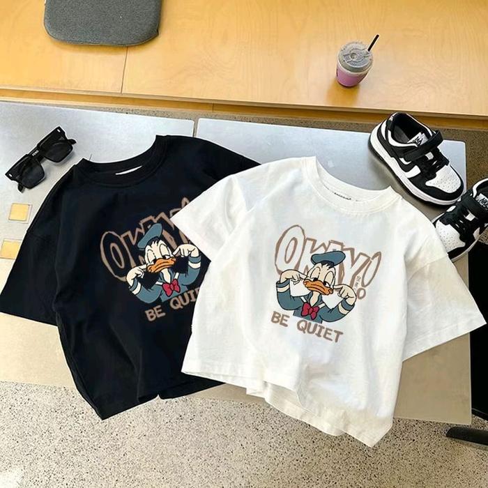 Kaos Desain Donald Duck Be Quiet Motif Lucu untuk Anak-anak