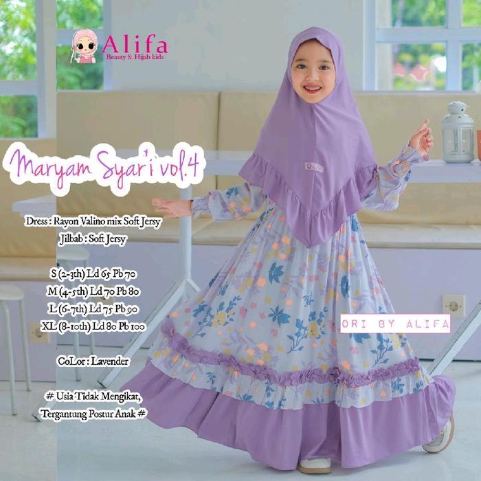 Alifa Gamis Anak Maryam Syari Vol.4 Free Hijab Bahan Rayon Valino Mix Soft Jersey Ori By Alifa