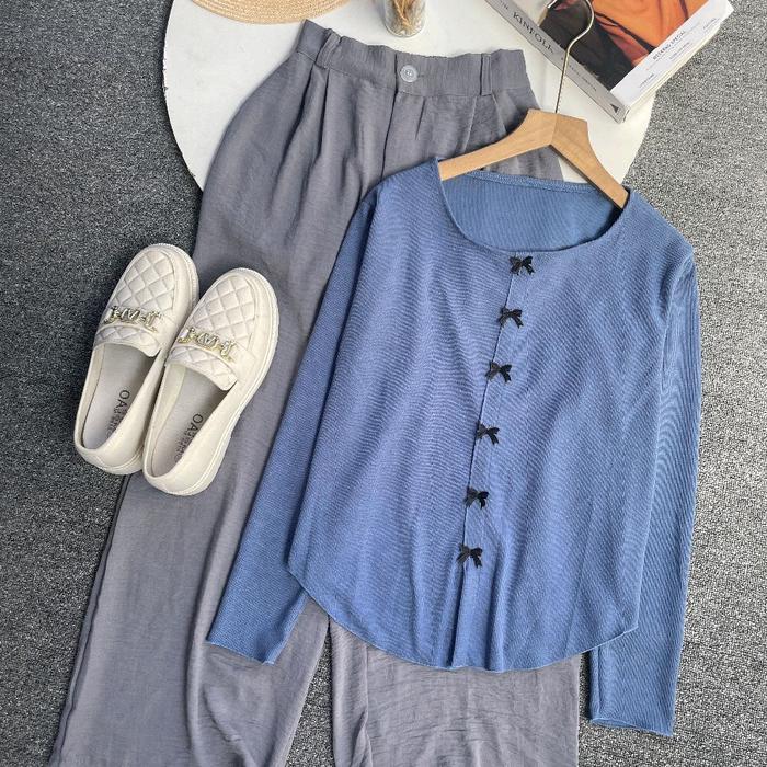 Violine.store - ONE SET REMAJA WANITA KEKINIAN KOREAN STYLE ATASAN KNIT COQUETTE LURUS BAWAHAN KULOT
