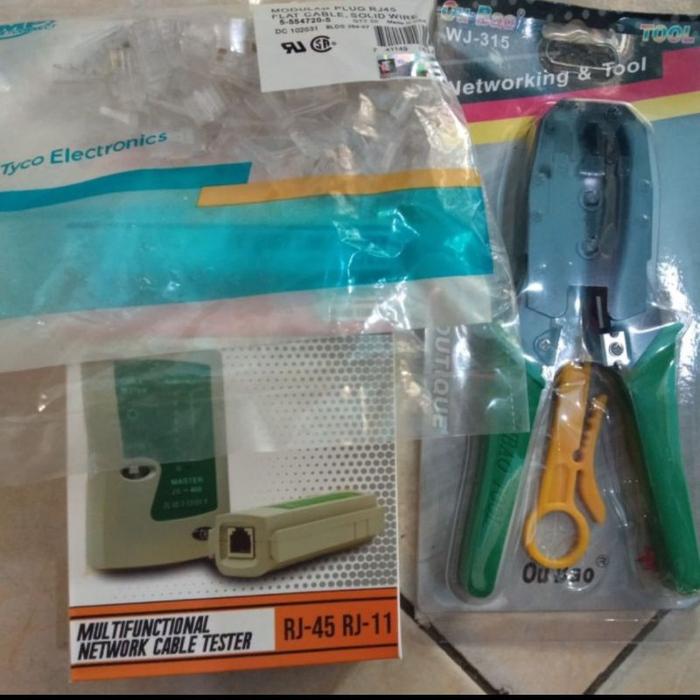 Paket Crimping Tool RJ45 AMP 1 pack Lan Tester Paket Belajar 3 in 1