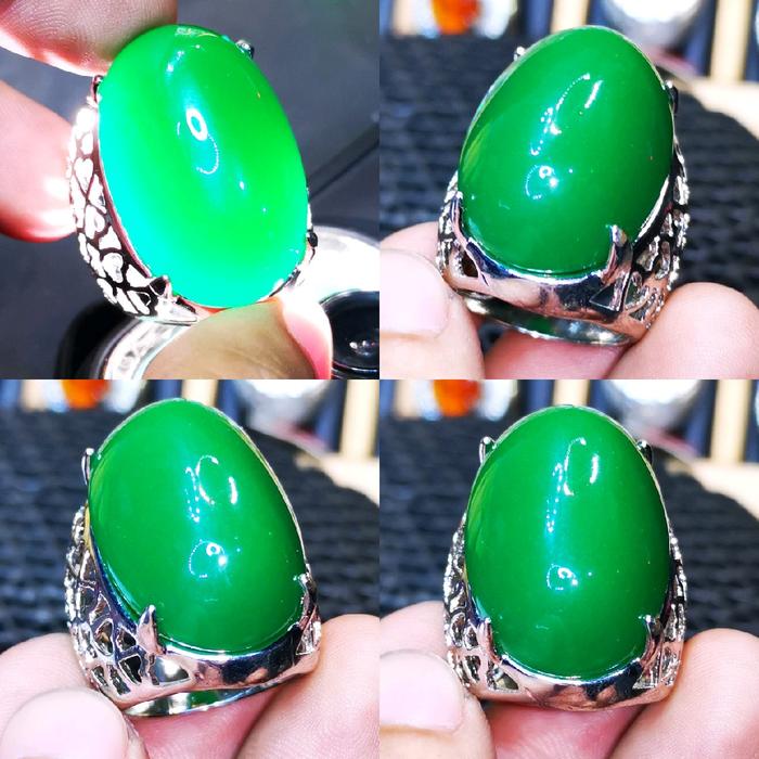 Cincin Batu Akik Bacan / Bacin Hijau Botol Jumbo Kristal Ring Titanium
