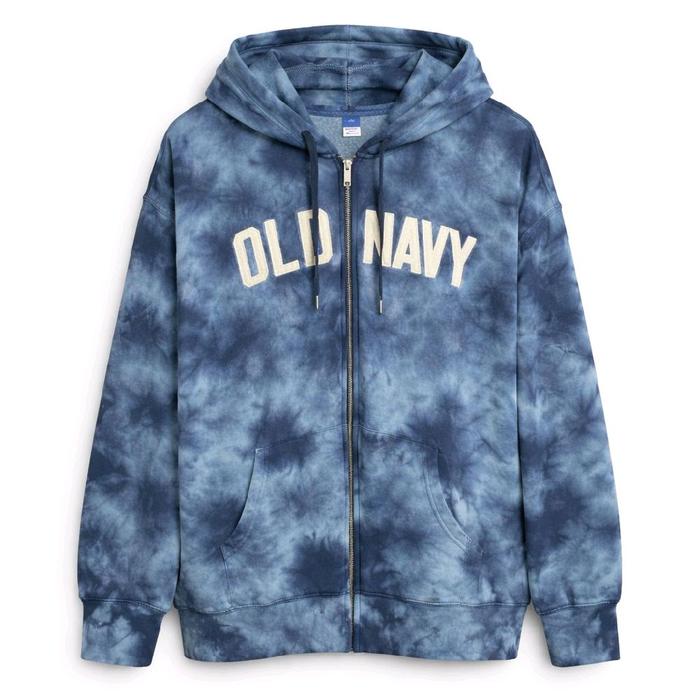 Old Navy Jaket Hoodie Pria Full Zip dengan Desain Tie Dye Biru Tua dan Logo Old Navy yang Keren