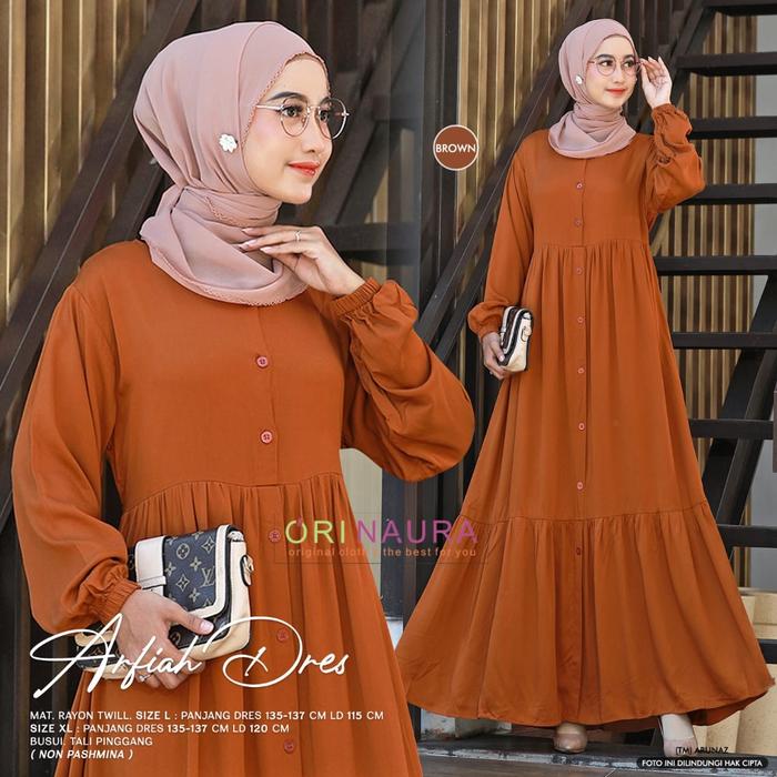 ￼ARFIAH DRESS Gamis Rayon Premium Full Kancing Aktif Original By Ori Naura