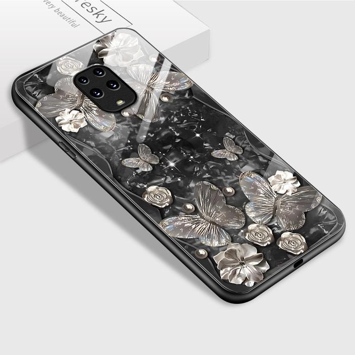 Xiaomi Redmi Note 9S 9 Pro Untuk Hp Casing Hardcase Ponsel Kaca Cassing Crystal Butterfly Flowers Gl