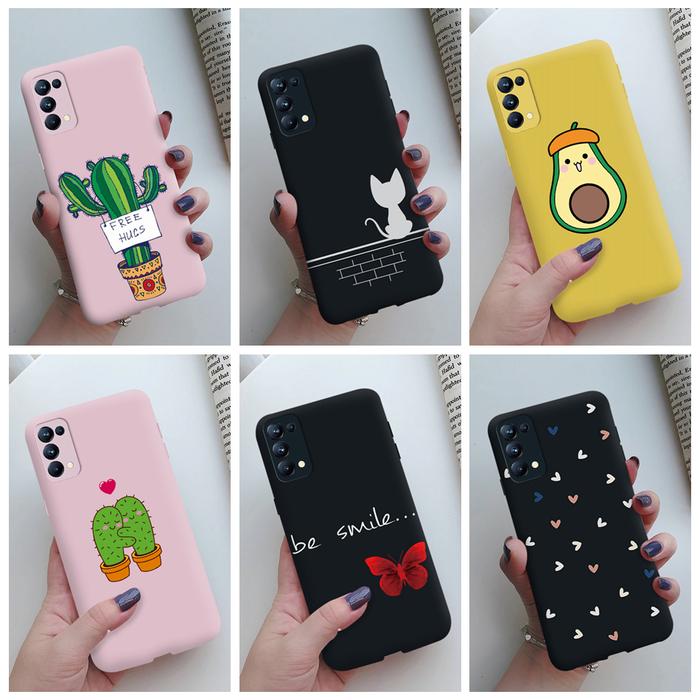 For Oppo Reno5 Pro Case Cute Cat Cactus Painted Soft Silicone Back