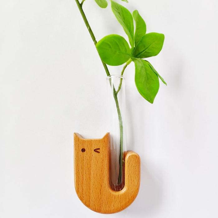 Wooden Kitten Test Tube Fridge Magnet Vase Fun and Creative Gift