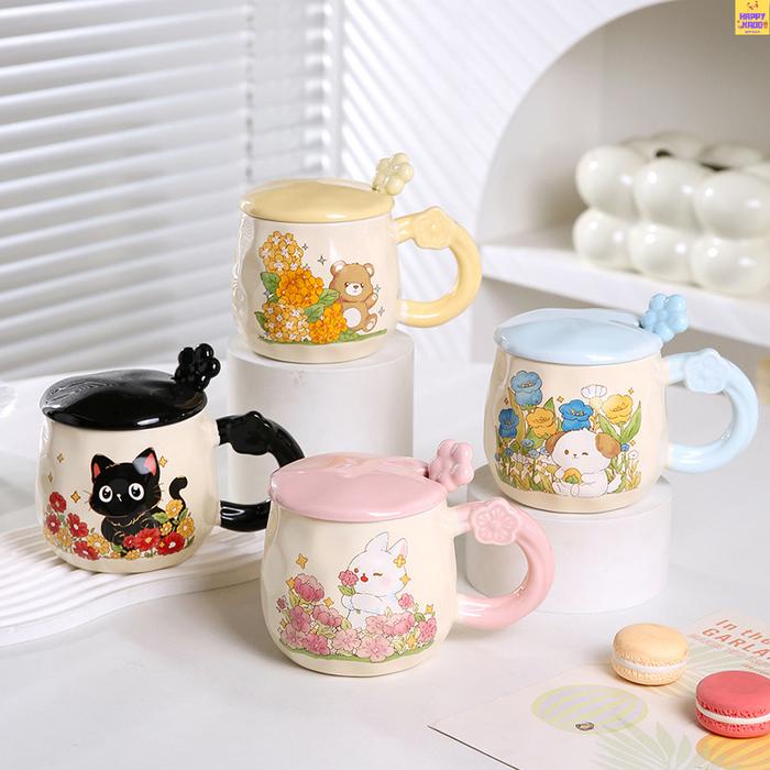 PREMIUM (READY) terjamin Gelas Mug Binatang Warna-warni Bear Rabbit Aesthetic Keramik Cantik Hadiah 
